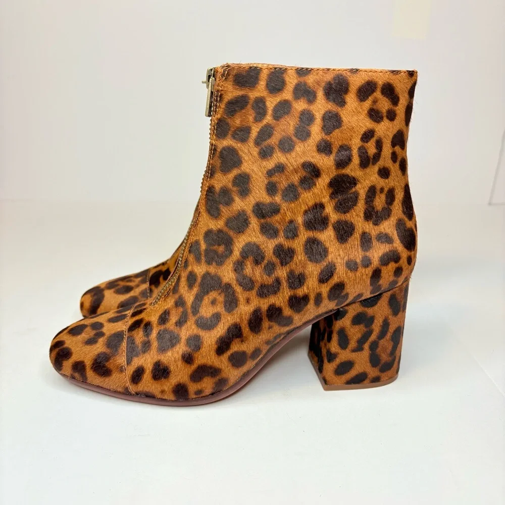 Madewell Front Zip Leopard Calf Hair Maple Syrup Multi Ankle Booties Sz7 Mobwife